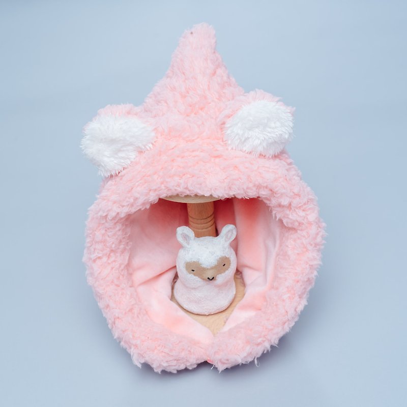 脖圍精靈帽-粉紅氣泡 脖圍 圍巾 帽 外套 彌月 熊帽 - 嬰兒帽子/髮帶 - 聚酯纖維 粉紅色