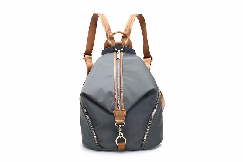 Simple anti-splashing anti-theft backpack / shoulder bag / black / gray / blue / red / purple / military green multi-color optional # 1006 - กระเป๋าเป้สะพายหลัง - วัสดุกันนำ้ สีเทา