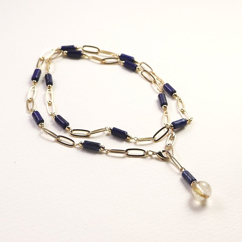 Customized lapis lazuli titanium four usage bracelet anklet Y necklace or necklace - Necklaces - Semi-Precious Stones Blue