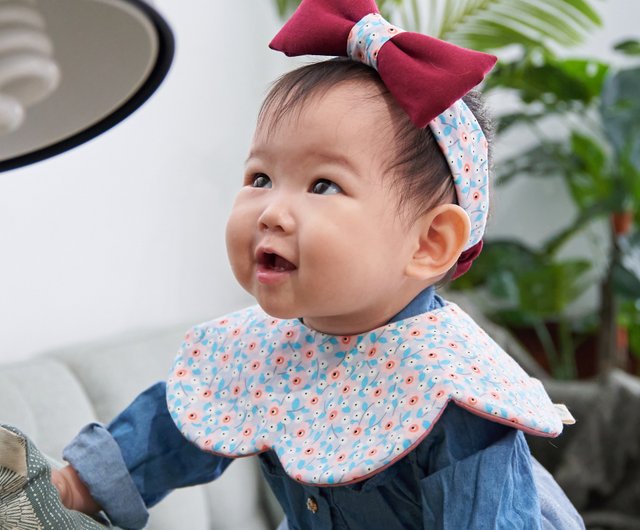 夏のピンクの花の赤ちゃんよだれかけポケットフラワーポケット唾液