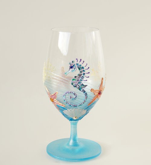 Single Wine Glass Hand Painted, Ocean Bottom Design - Shop NeA Glass Bar  Glasses & Drinkware - Pinkoi