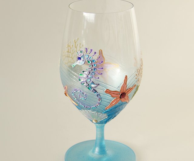 Single Wine Glass Hand Painted, Ocean Bottom Design - Shop NeA Glass Bar  Glasses & Drinkware - Pinkoi