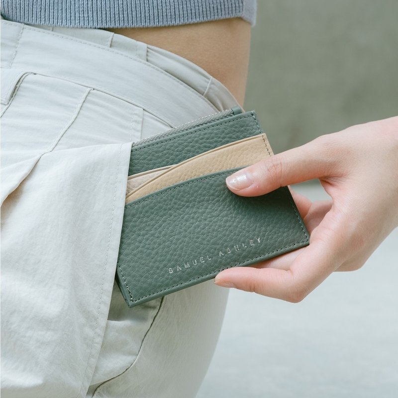 【NEW COLOUR】Amber Top Zip Leather Card Holder - Jungle Green - ที่เก็บนามบัตร - หนังแท้ สีเขียว