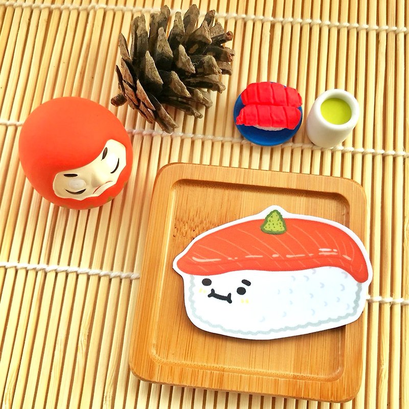 1212玩樂設計 逗趣 防水貼紙- 壽司系列- 鮭魚握壽司 - 貼紙 - 防水材質 紅色
