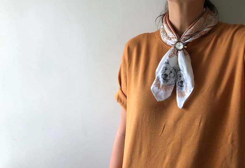 adc | party animal | animal | brown | bear | squirrel dog | imitation scarf (small) - Scarves - Silk Brown