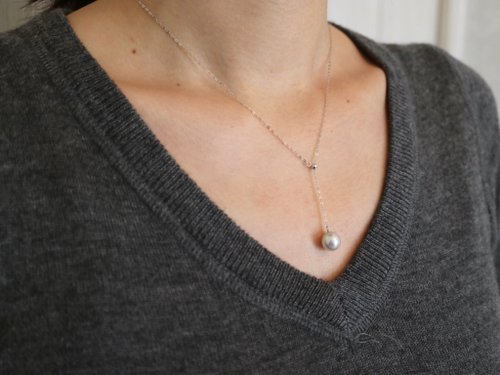 KOKO PEARL JEWELRY 日本製 akoya珍珠項鍊 Y字鏈設計 天然真多麻色珍珠 18k金項鍊