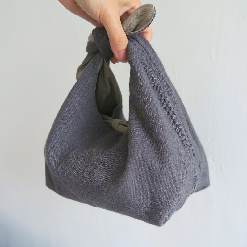 Cotton-Linen 2 way Lunch bag - กระเป๋าถือ - ผ้าฝ้าย/ผ้าลินิน สีน้ำเงิน