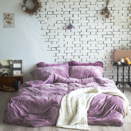 伯尼寢具 芋粉-法蘭絨床包兩用被毯組
