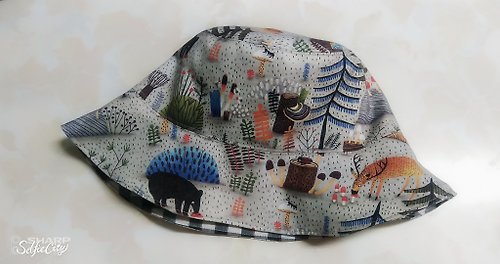艾莉絲handmade 可愛小動物 蘑菇 黑格紋雙面漁夫帽 遮陽帽