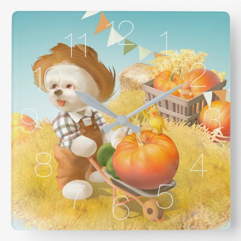 Smile Dog with Wheelbarrow Square Wall Clock - นาฬิกา - อะคริลิค 