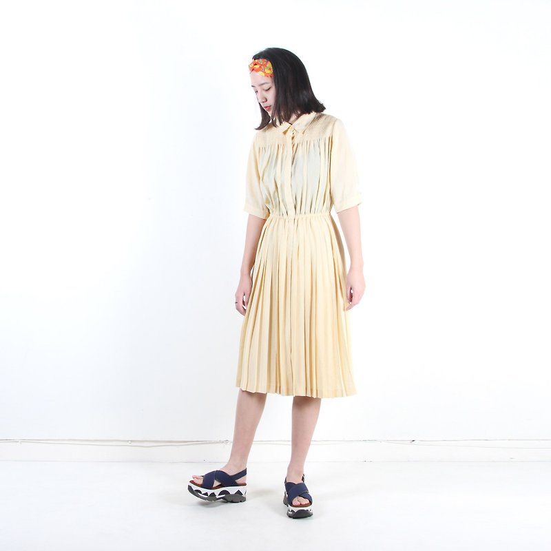 [Egg plants vintage] spring warm sun short-sleeved vintage dress - One Piece Dresses - Polyester Yellow