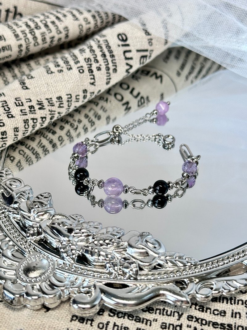 Romantic Lavender Night Sky Crystal Bracelet - Medical Steel/Lavender Amethyst/Black Tourmaline - Bracelets - Crystal Purple