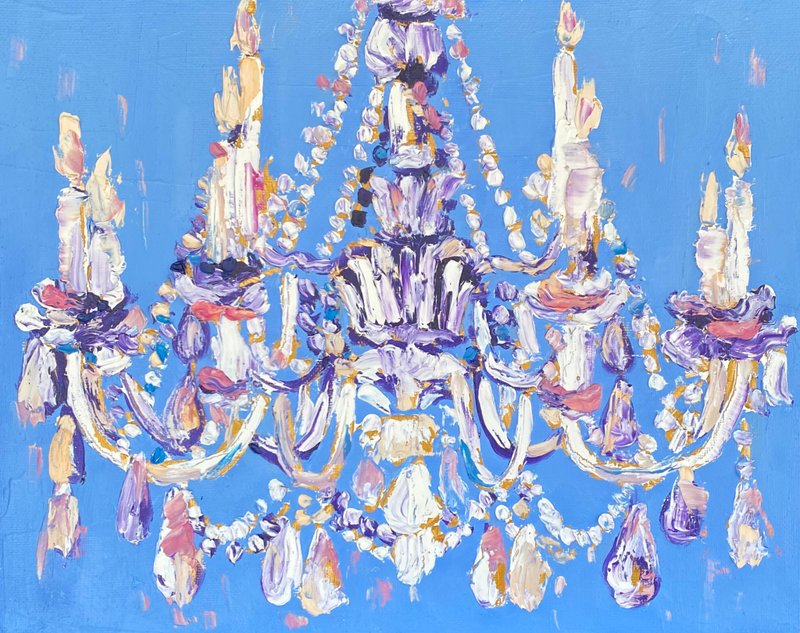Antique Chandelier, Original oil painting, Chandelier painting, Abstract, Impast - ตกแต่งผนัง - วัสดุอื่นๆ สีน้ำเงิน