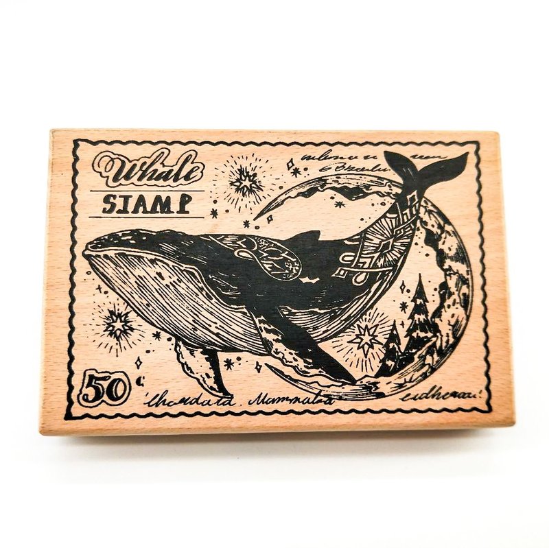 NO.S052W 鯨鯨.C Whale.C / 櫸木印章 Wood Rubber Stamp - 印章/印台 - 木頭 咖啡色
