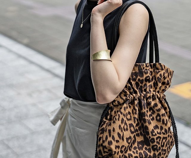 Leopard Print Bucket Bag Leather Women's Shoulder Bag 