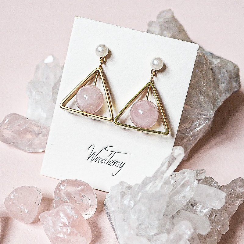 RoseQuartz triangular Non allergic  earrings - Earrings & Clip-ons - Gemstone Pink