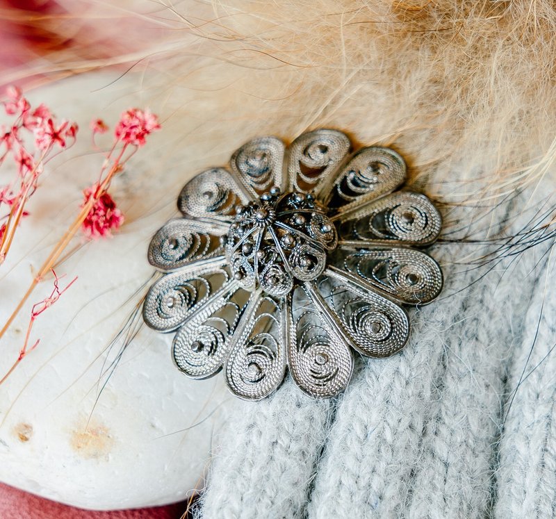 銀絲雛菊胸針 - 西洋古董首飾 - 胸針 - 銀 