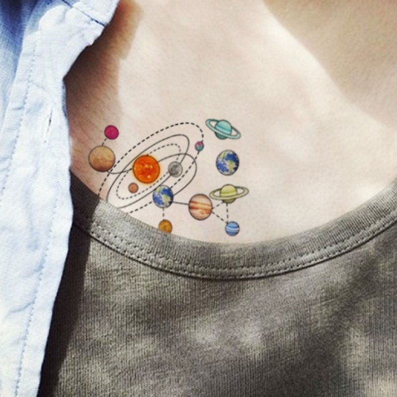 TU Tattoo Sticker - Cosmic solar system / Tattoo / waterproof Tattoo / originality - สติ๊กเกอร์แทททู - กระดาษ หลากหลายสี