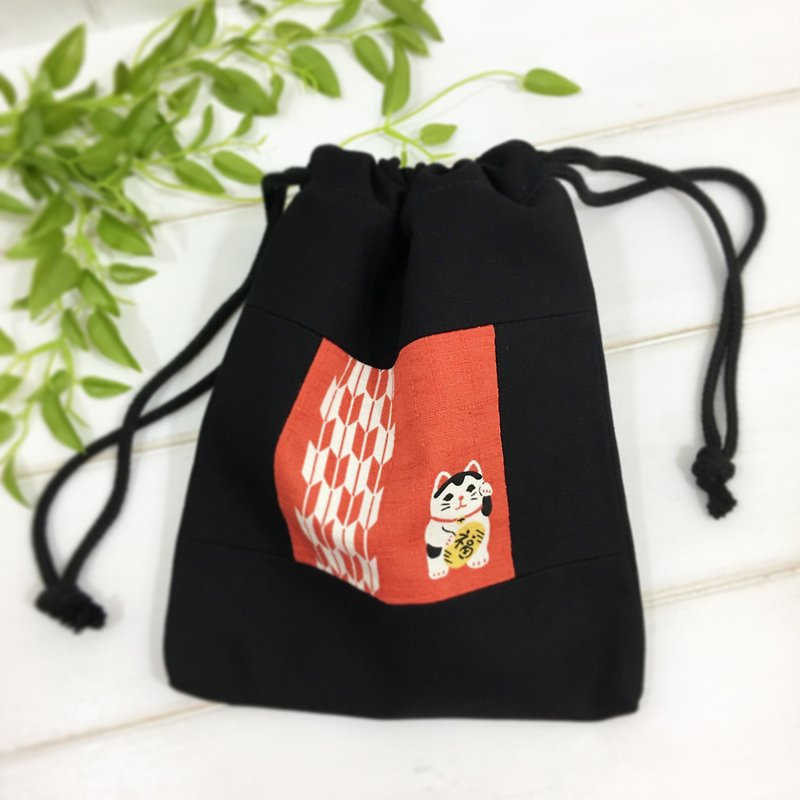 | •R• | Wind splicing harness pocket | Binkou universal bag / storage bag | Lucky cat - กระเป๋าเครื่องสำอาง - ผ้าฝ้าย/ผ้าลินิน 