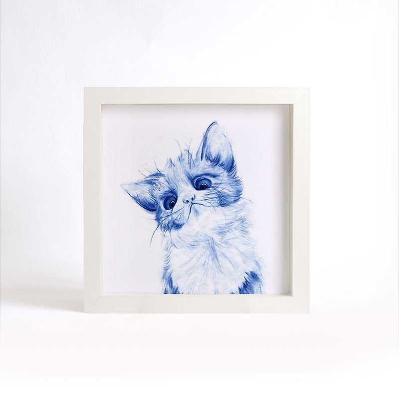 "Visit" Blue and White Series Copy Painting-Cat (without frame) - Posters - Paper Blue