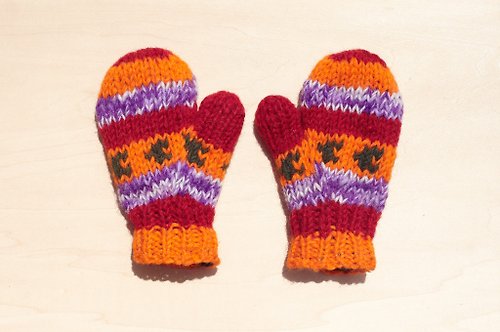 omhandmade 限量一件針織純羊毛保暖手套 / 兒童手套 / 童手套 / 內刷毛手套 / 針織手套 / 拳擊手套 - 東歐 陽光橘色條紋