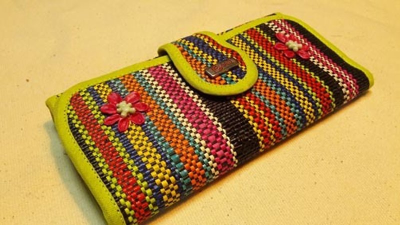 ペルー カラフルな織りの長いクリップ -グリーン - 財布 - 寄せ植え・花 多色