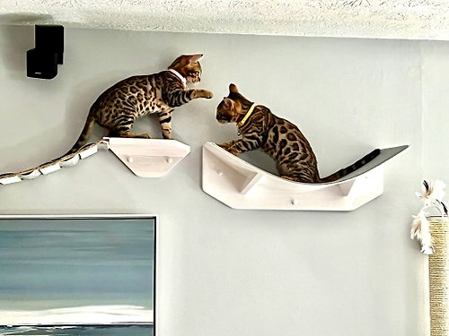 PETFJORD 現代懸掛貓床、貓牆吊床、木製貓床、貓床、寵物吊床、貓棲息床、