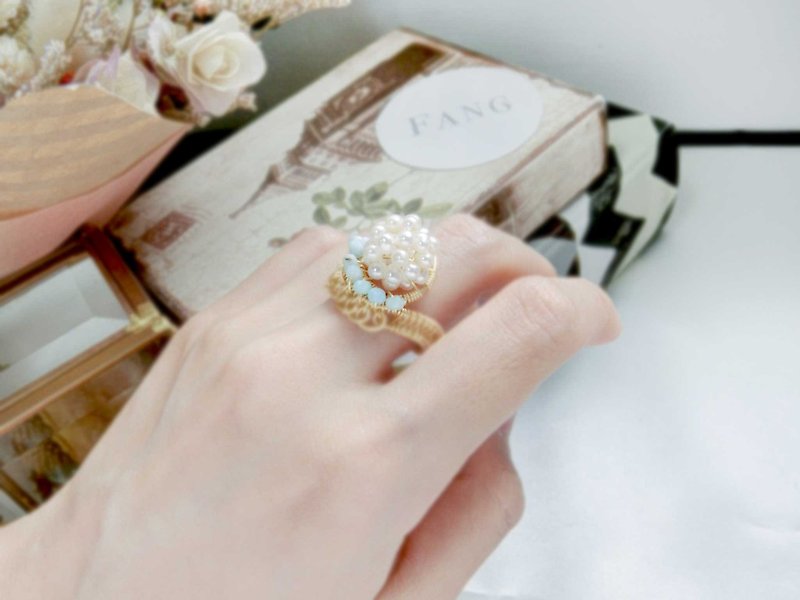 金色款【繡球花的祝福】珍珠寶石戒指 - 戒指 - 寶石 多色