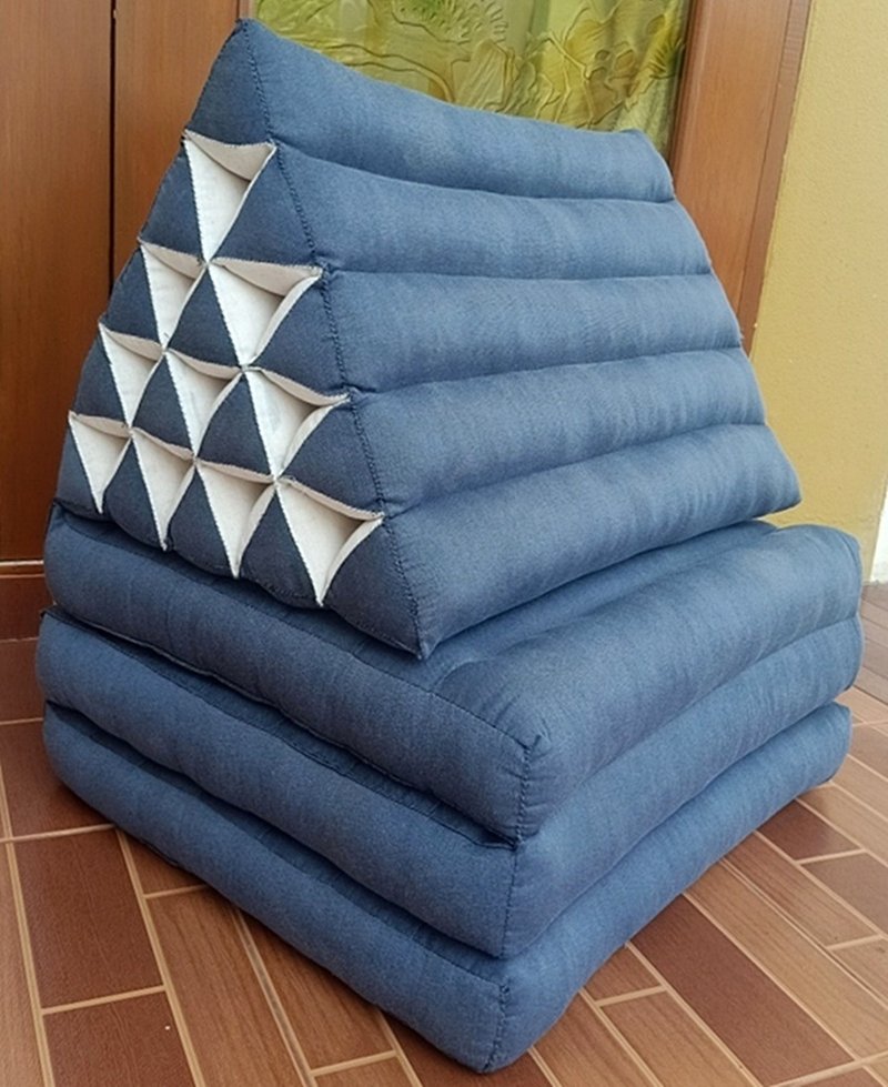 XL 3 fold 55x180cm Thai triangle kapok floor cushion pillow day bed fold cushion - Pillows & Cushions - Cotton & Hemp Gray