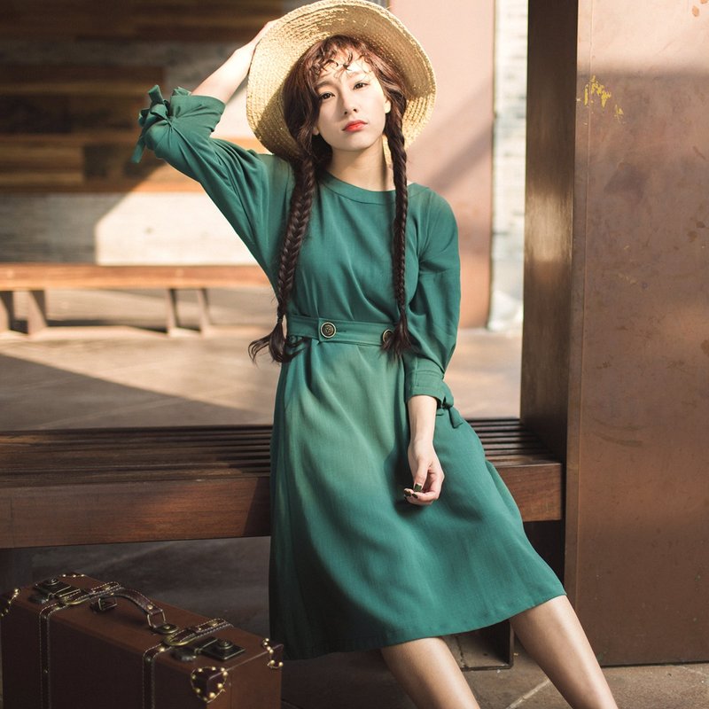 Annie Chen 2017 new spring green halter dress Sleeve Dress Valentine's Day - One Piece Dresses - Cotton & Hemp Green