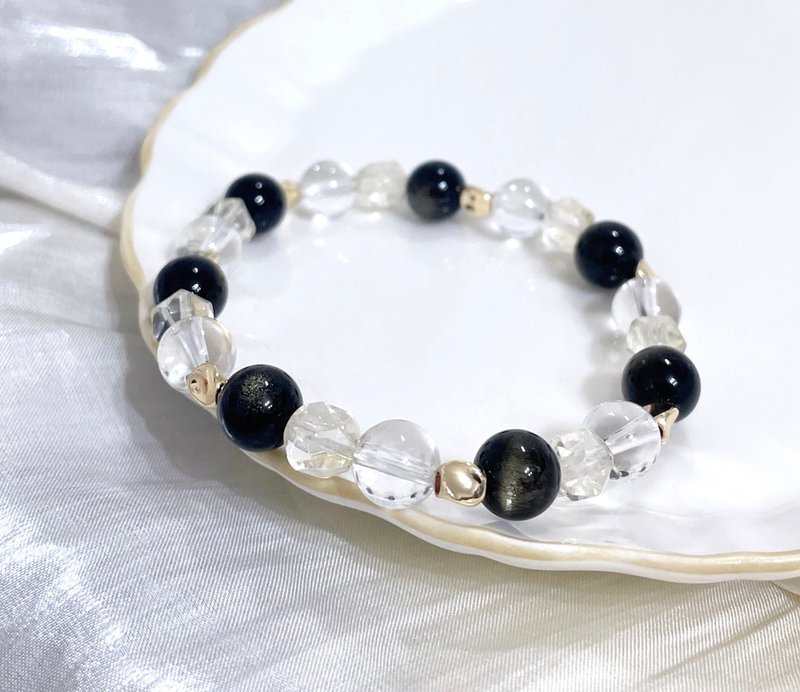 Stone/citrine/white crystal/14K color-preserving elastic crystal bracelet - สร้อยข้อมือ - โลหะ ขาว