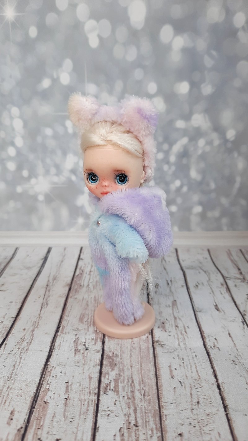 Outfit for the Petite Blythe doll. Fluffy warm jumpsuit for a little doll. - Other - Other Materials Multicolor