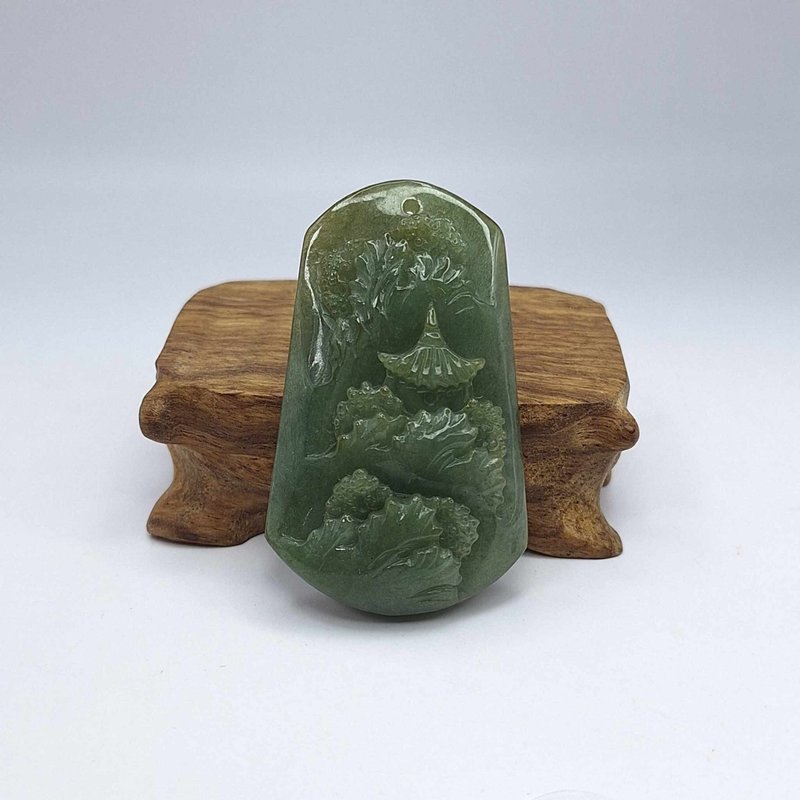 Oil green rich color delicate old material Shanshui brand pendant | Natural Burmese jade A grade jadeite - สร้อยคอ - หยก 