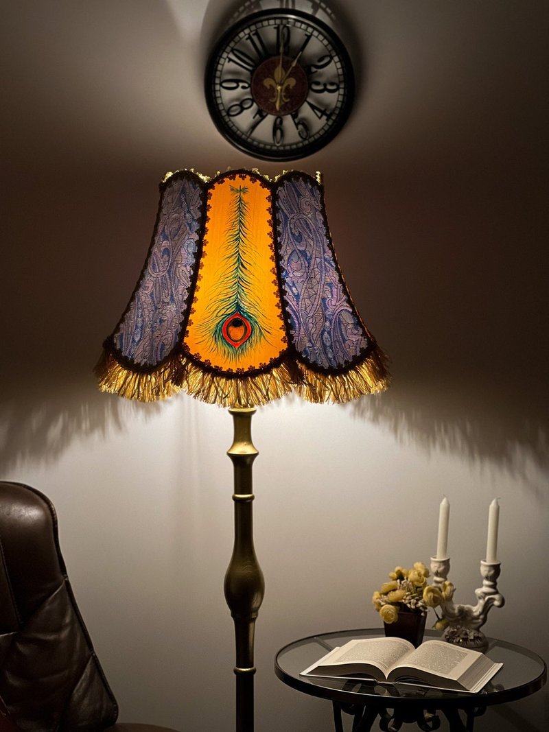 Fairy victorian lampshade satin golden beige with pattern and thick fringe - Lighting - Other Materials Multicolor