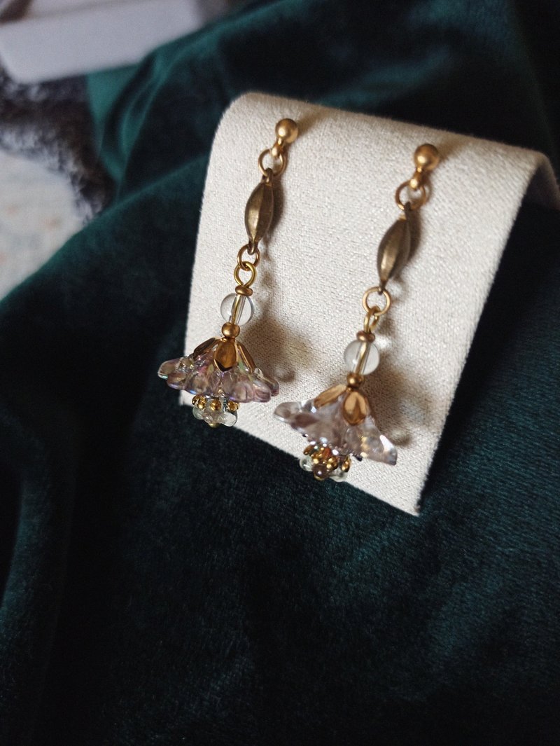 Classic Crystal Flower Drop Earrings - Dianthus Vintage Color - Earrings & Clip-ons - Copper & Brass Khaki