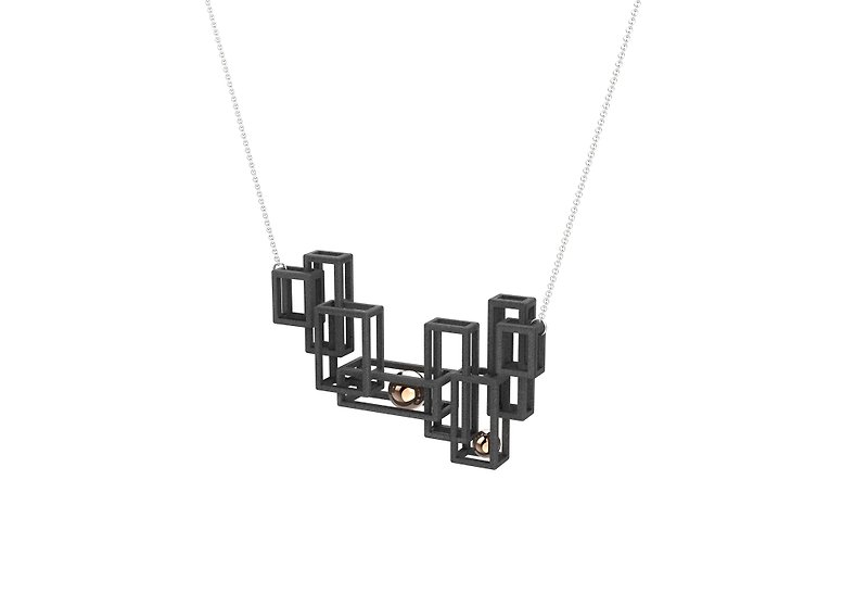 【Infinity Art】Beads in Infinite Cuboids Necklace - Necklaces - Nylon Black