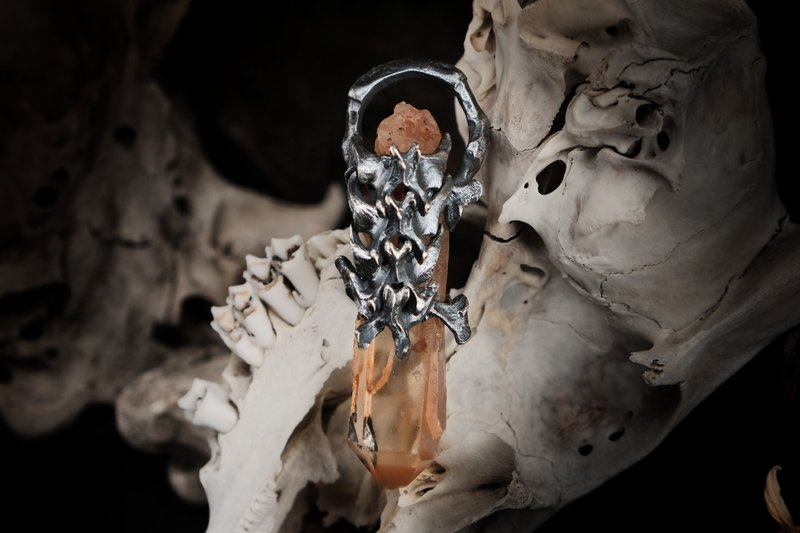 [Mountain Skeleton Period] The Forgotten Past—Cat Spine Orange Crystal Necklace - Necklaces - Sterling Silver Silver