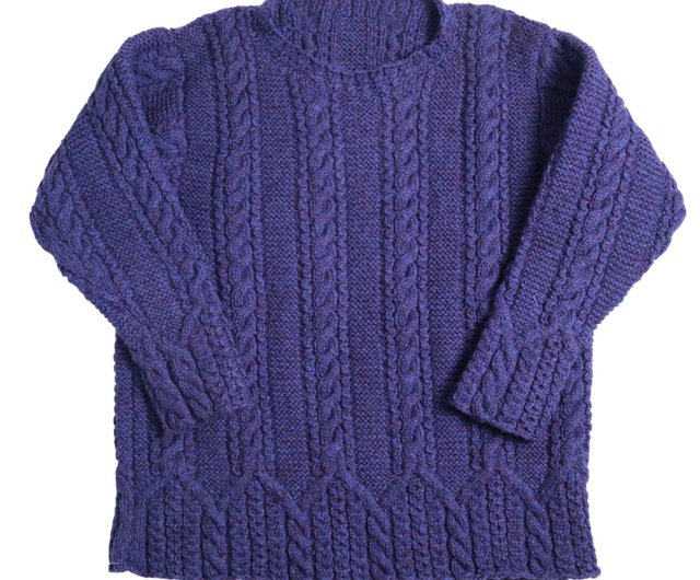 Blue Purple Pure Wool Fisherman Sweater Wool Sweater Vintage