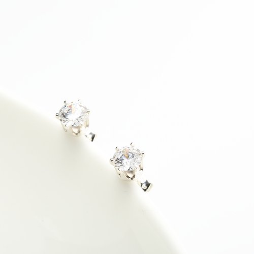 Angel & Me 珠寶銀飾 六爪 皇冠 5mm 瑞士單鑽 鑽石 一對 s925 純銀 防過敏 耳環 耳夾