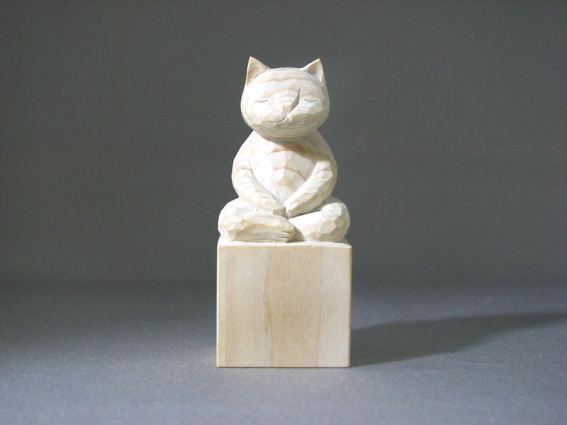 座禅猫　木彫り　置物　オブジェ　人形  16017 - 裝飾/擺設  - 木頭 白色