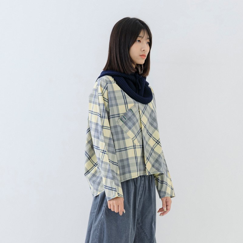 晨霧單側斜口袋格紋上衣 - 女上衣/長袖上衣 - 棉．麻 多色