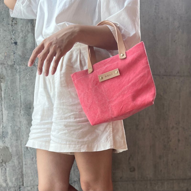 Leather fan small bag--pink can be used as a meal bag, go out convenient small bag [change the tide bag] - Handbags & Totes - Cotton & Hemp Pink