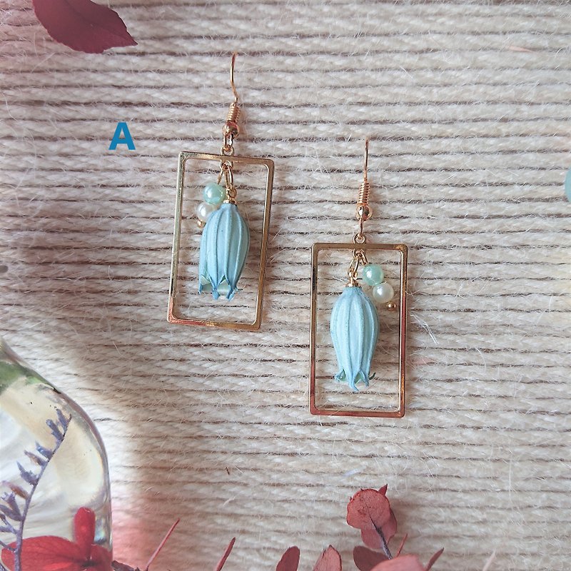 Fruit Earrings / Picture Frame Campanula Fruit Series / Free Change Clip / Multi-color Optional - ต่างหู - พืช/ดอกไม้ สีน้ำเงิน