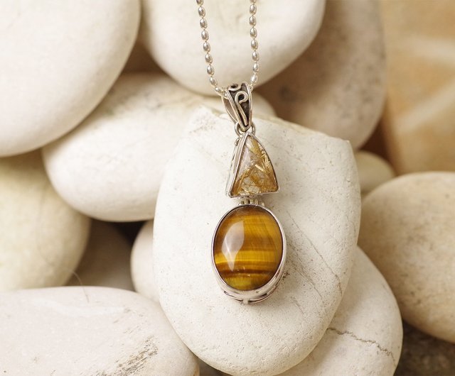 Gold Rutile Quartz and Tiger Eye Pendant Top - Gemstone Pendant