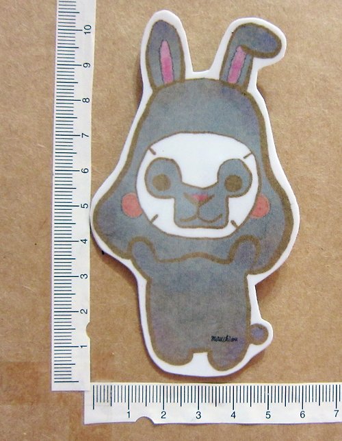 毛球工坊 手繪插畫風格 完全 防水貼紙 灰兔子敷美白面膜