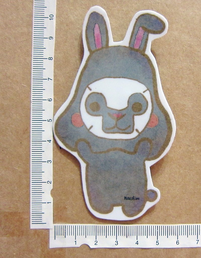 Hand-painted illustration style completely waterproof sticker gray rabbit applying whitening mask - สติกเกอร์ - วัสดุกันนำ้ สีเทา