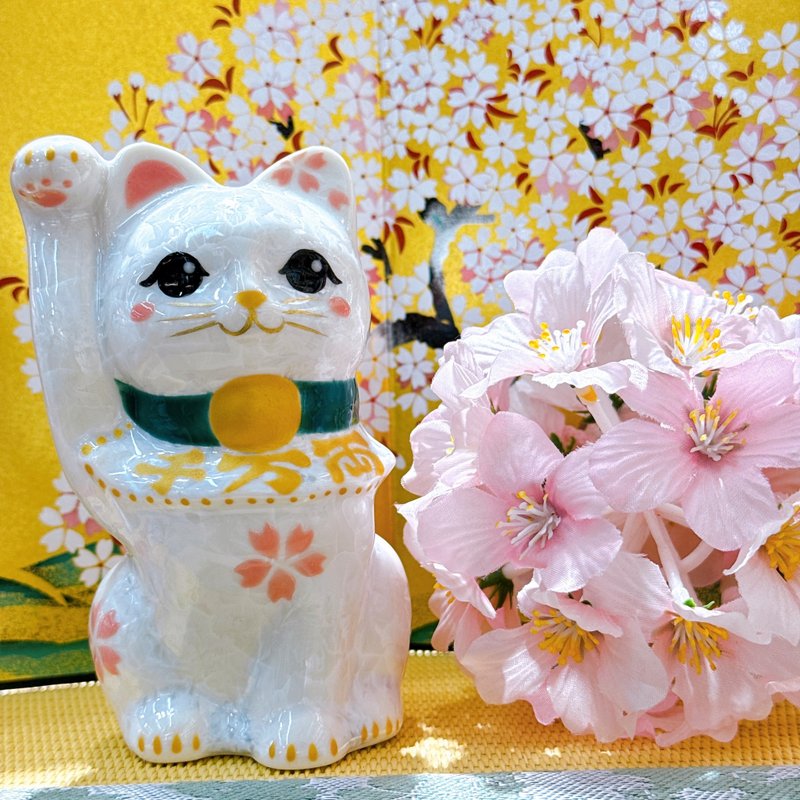 【皓櫻聚福】日本清水燒招財貓 | 花結晶 白 - 千万両 - 擺飾/家飾品 - 瓷 白色