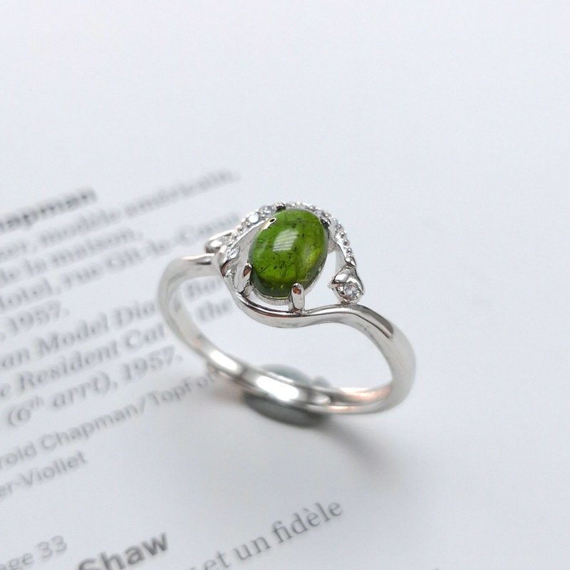 Tourmaline natural green tourmaline rich green Stone wealth Stone energy tourmaline temperament sterling silver ring - General Rings - Sterling Silver Green