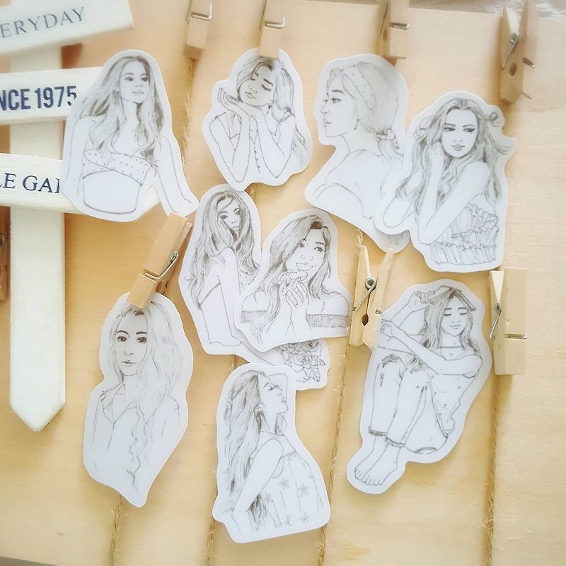 Realistic girl tracing paper sticker - สติกเกอร์ - กระดาษ 