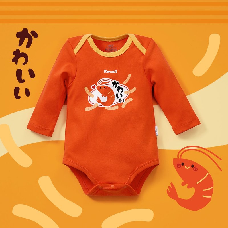 OMYMONSTER Laughing Shrimp Long Sleeve Onesies - Onesies - Cotton & Hemp Orange